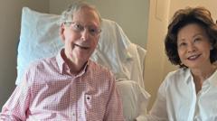Source-feed image associated with US Senator Mitch McConnell says absence due to fall and pneumonia