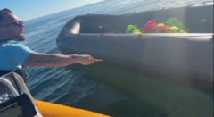 Image from linked report: Anti-migrant activist arrested after dinghy slashed in Channel