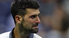 Source-feed image associated with Djokovic in tears during US Open first-round exit